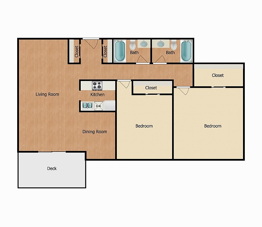 Norte C floor Plan - Norte Large 2BR - (2x2C) "C"