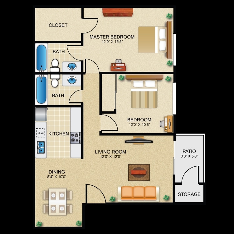 2BR/2BA - 2 Bed 2 Bath