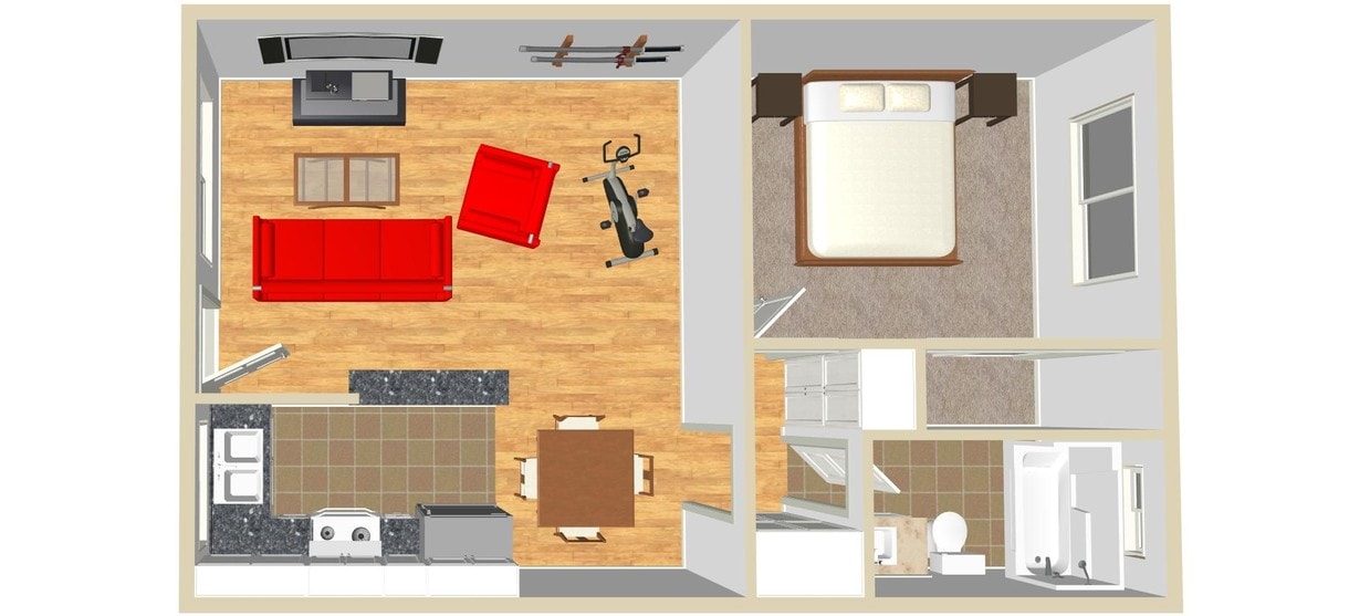 1BR/1BA - Two Bedroom