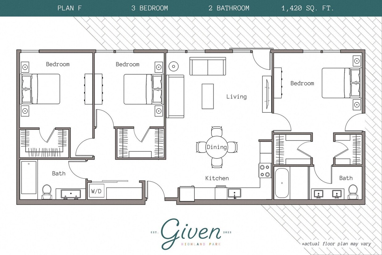 Floor Plan - 3 Bedroom, 2 Bath Plan F