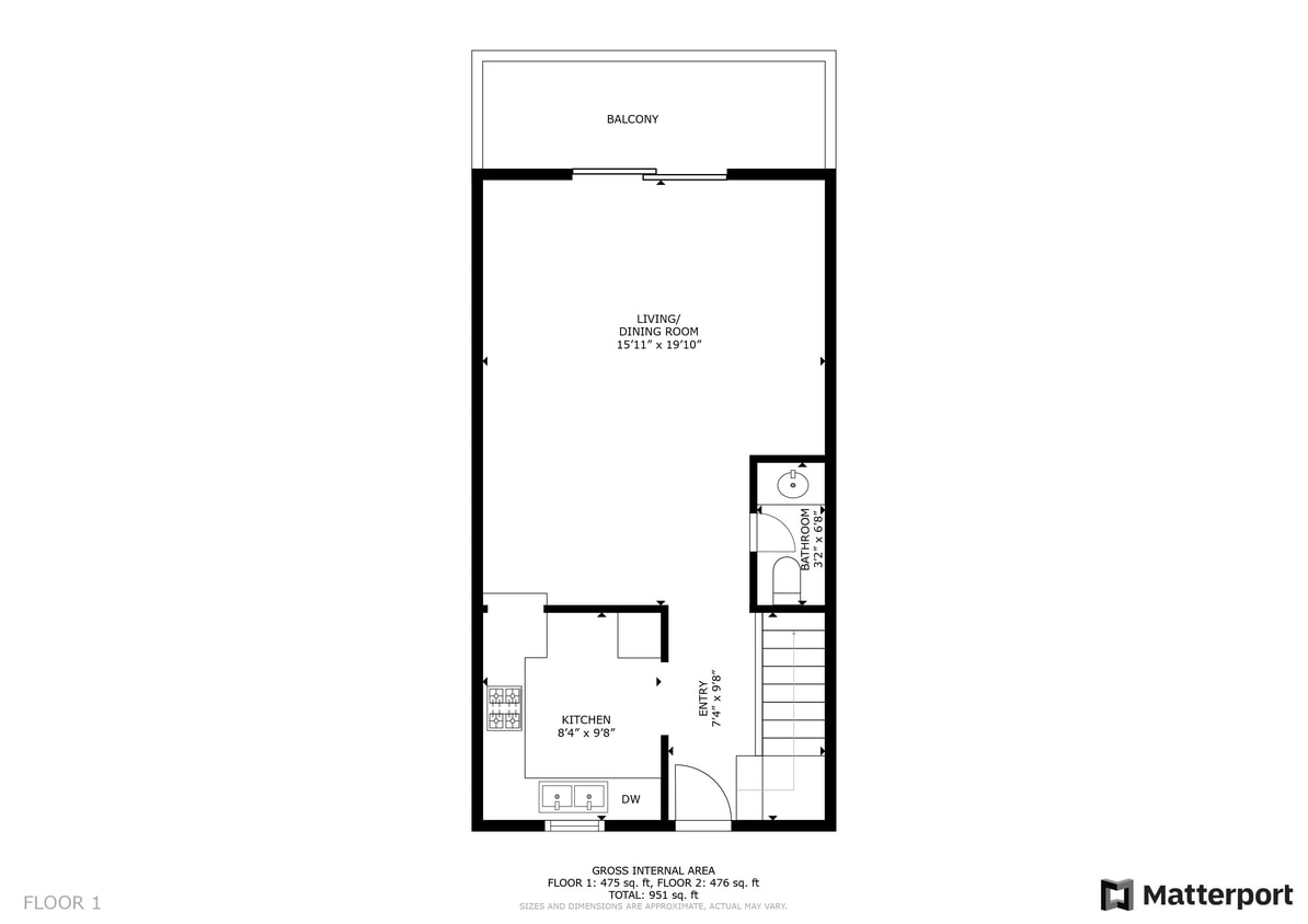 Floor Plan - 2 Bed 1 1/2 Bath Townhome