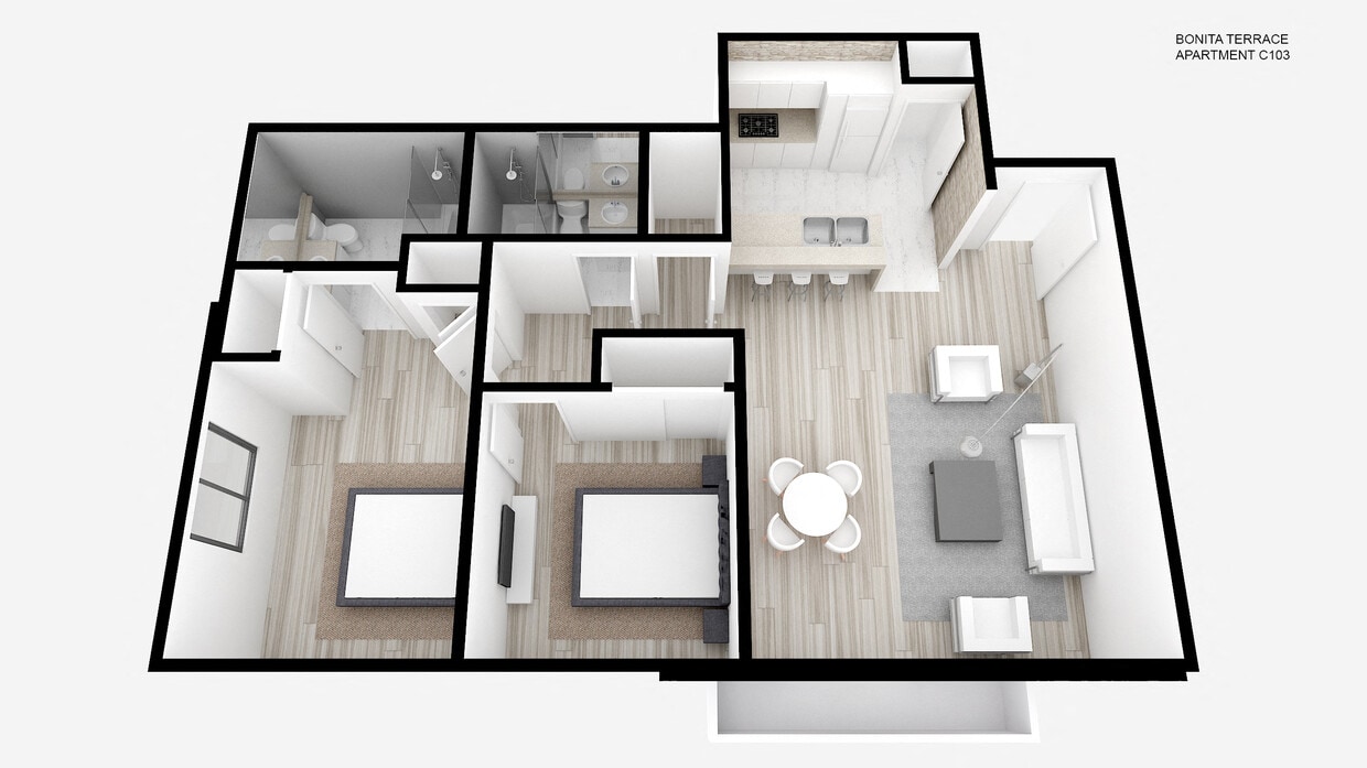 Floor Plan - Two Bed ~ Two Bath