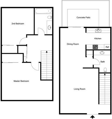 Floor Plan - 2 Bedroom 1.5 Bath Townhouse