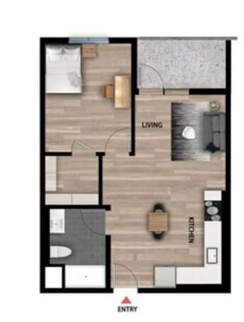 Floor Plan - 1 Bed 1 Bath - 650 sqft