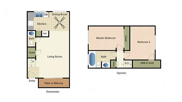2 Bedroom Floor Plan - 2x1.5