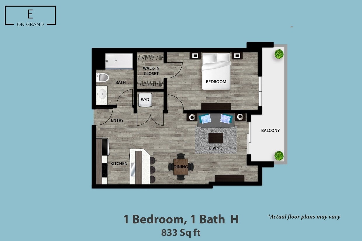 Floor Plan - 1 Bedroom, 1 Bath H