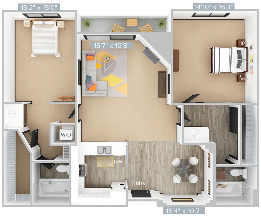 Floor Plan - B_2B2B_963SF_402-Premier