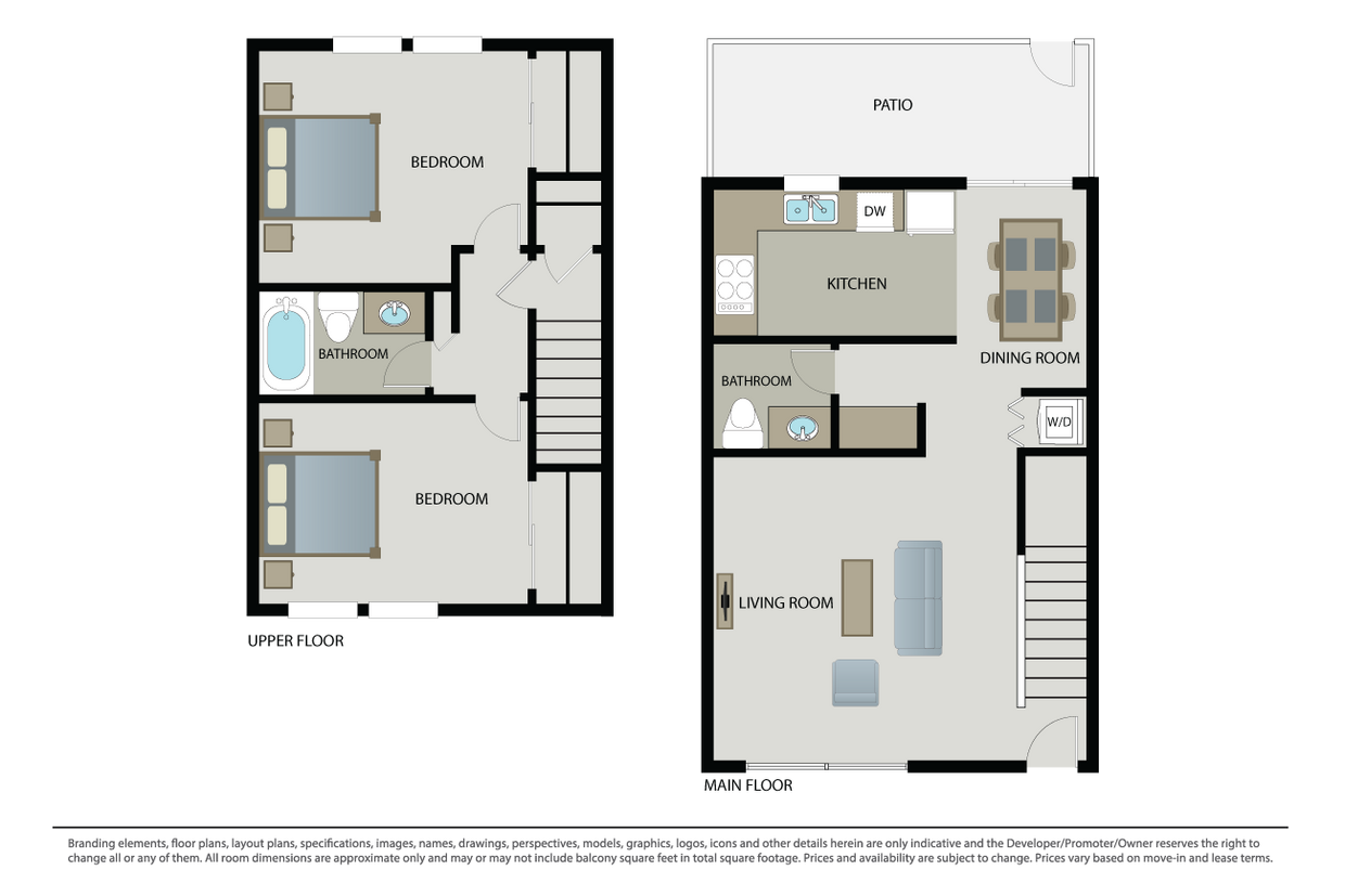 Floor Plan - 2 Bed 1.5 Bath Townhome