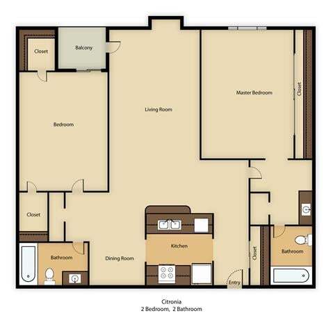 Floor Plan - 2 BED 2 BATH