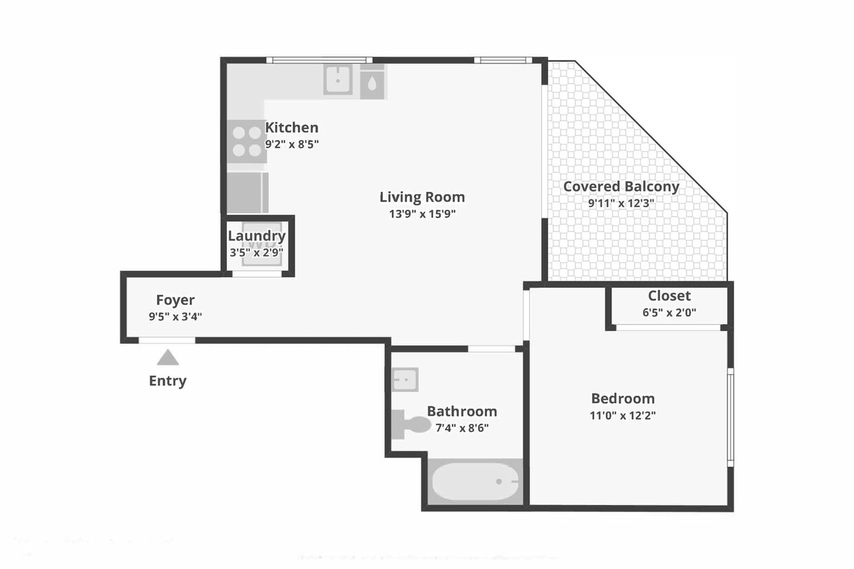 Floor Plan - New Luxury 1-Bedroom corner unit & balcony view...