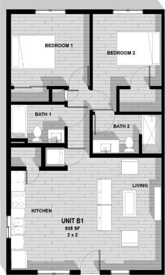 Floor Plan - Two Bedroom, Two Bath 