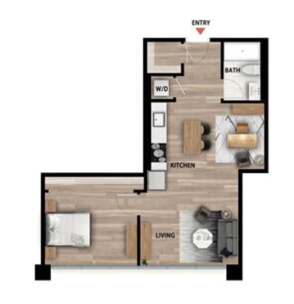 Floor Plan - 1 Bed 1 Bath +Den - 655 sqft