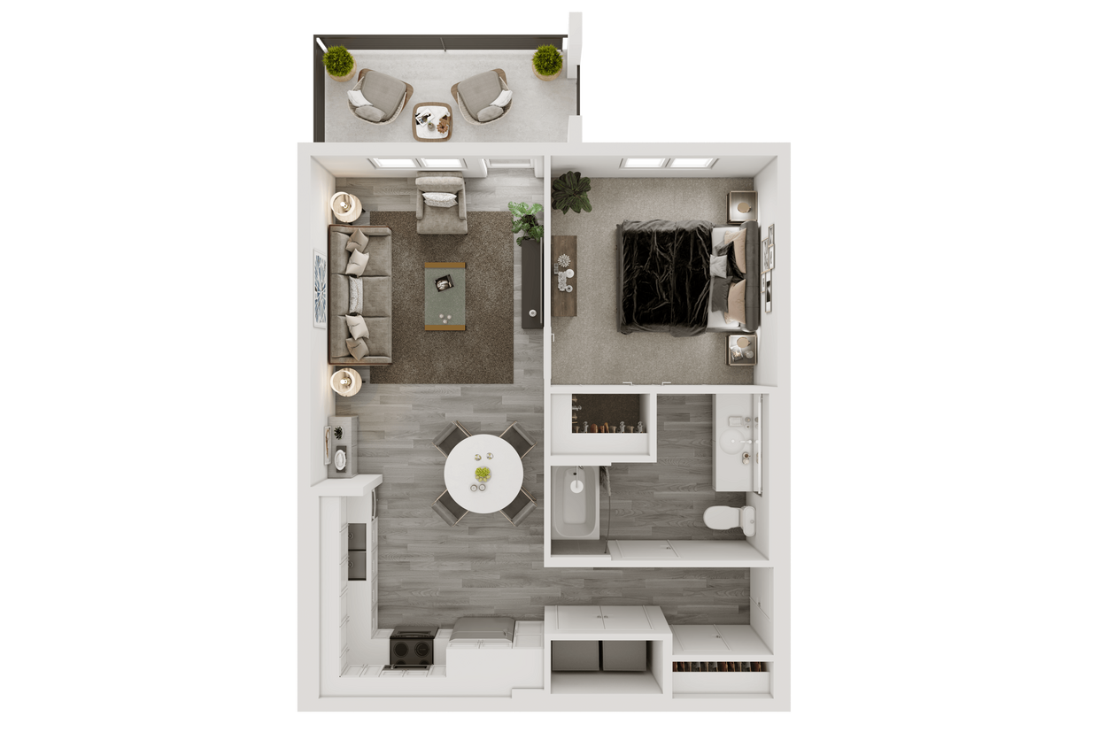 Floor Plan - 1 Bedroom + 1 Bath with Garage