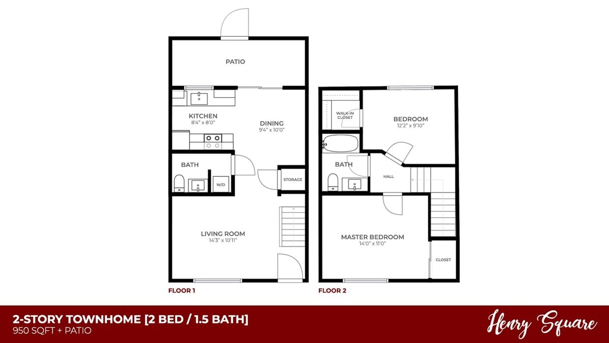 Floor Plan - 2 bd 1.5 ba Townhomes 