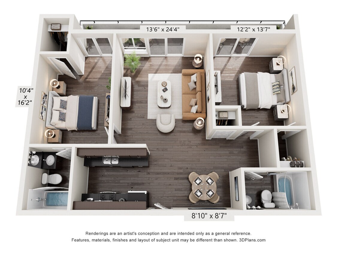 Floor Plan - 2 Bed, 2 Bath B