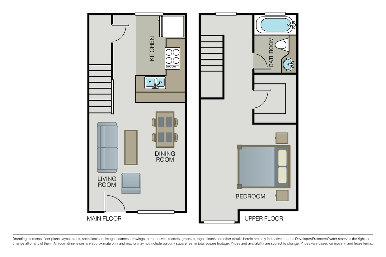 Floor Plan - 1 Bed 1 Bath (TH)