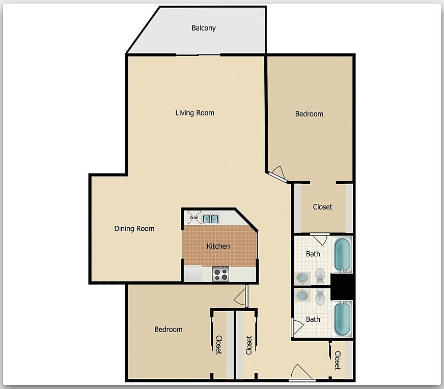 Hermosa C Floor plan - Hermosa C - 2X2C - (2BR)