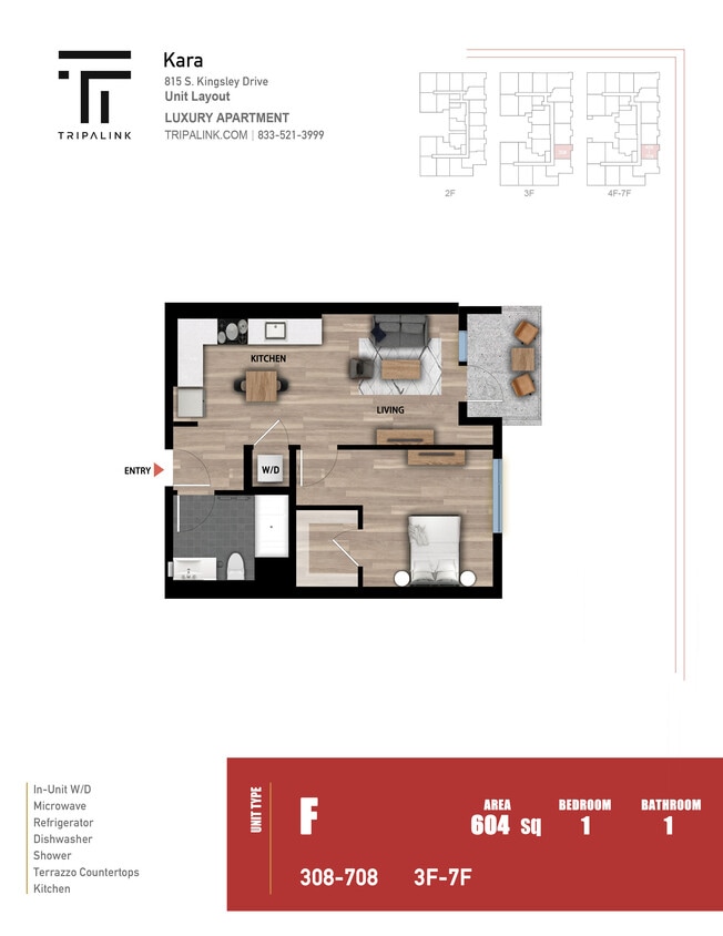Floor Plan - 1 Bed 1 Bath - 604 sqft