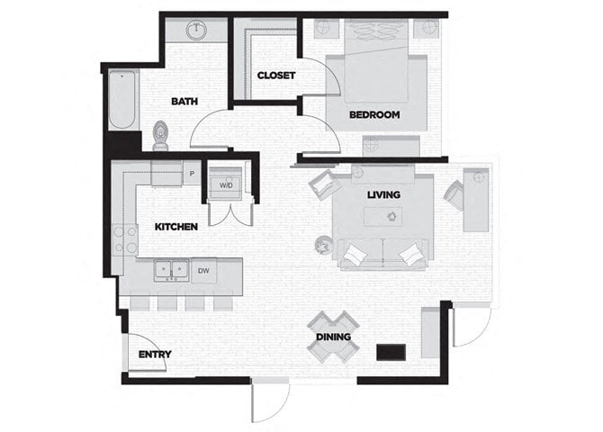 Floor Plan - 1 Bed - 1 Bath F2