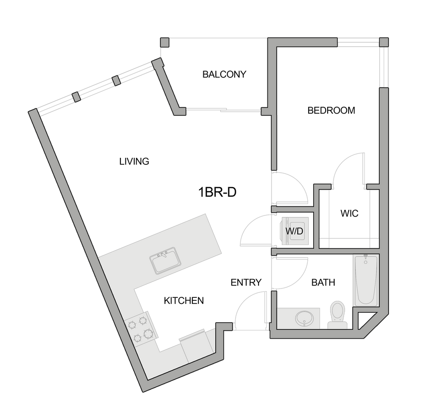 2D Floor Plan Rendering of a One-Bedroom Apartment - 1br-d