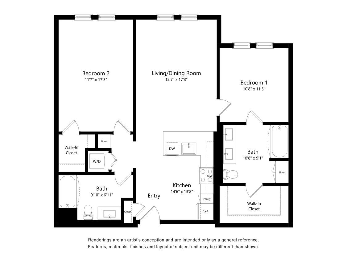 Floor Plan - 2-B1A Two bed two bath