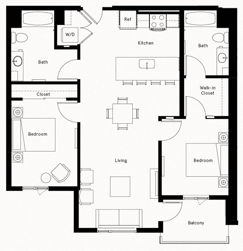 Floor Plan - 2 Bed/2 Bath-D1
