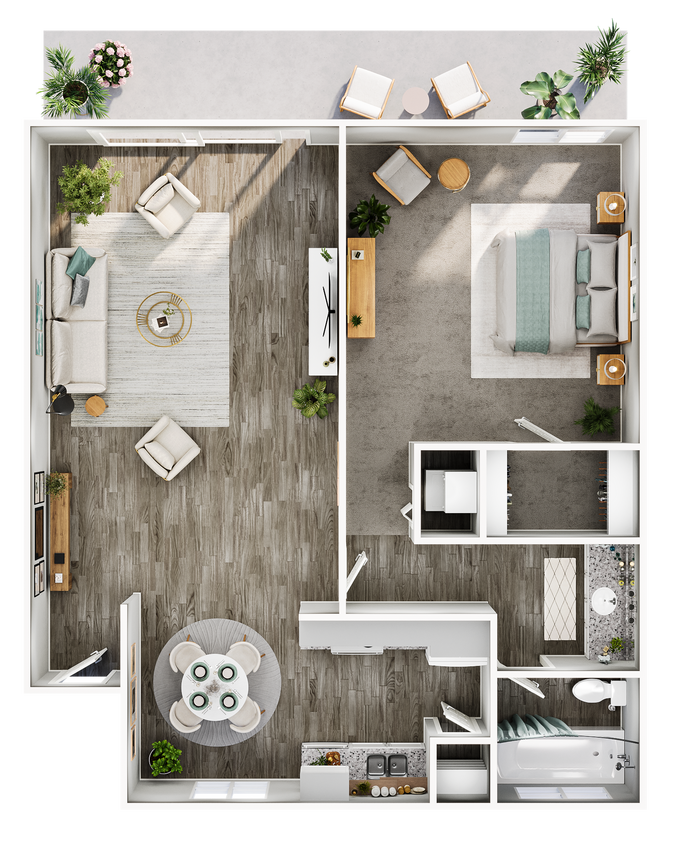 Floor Plan - 1 Bed, 1 Bath (726 Sq. Ft.)