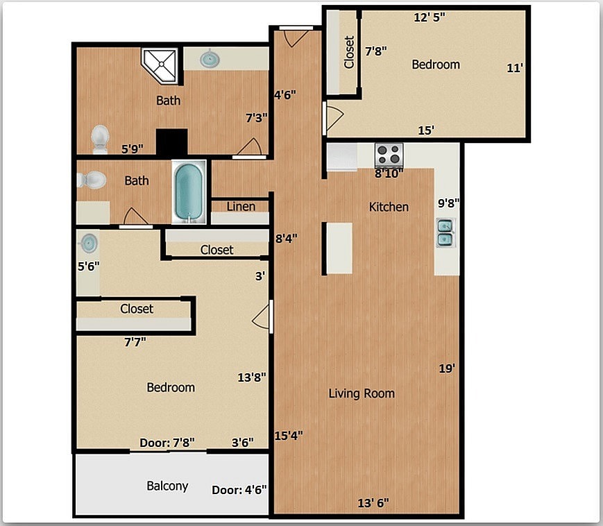 Sur L, M Floor Plan (measurements) - Sur L & M - 2x2A - (2BR)