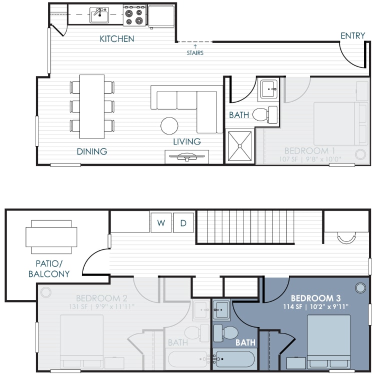 CoLiving_Suite_3BR_3BA_1370SF-Bedroom_3_897619.png - 3-Bedroom CoLiving Rowhome: Bedroom 3 & Private...