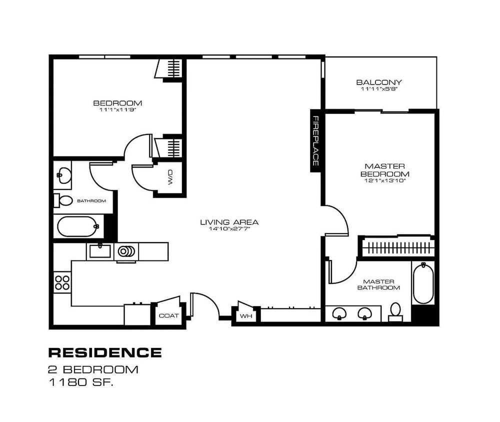 Floor Plan - 2B+2B  1,180Sf.  