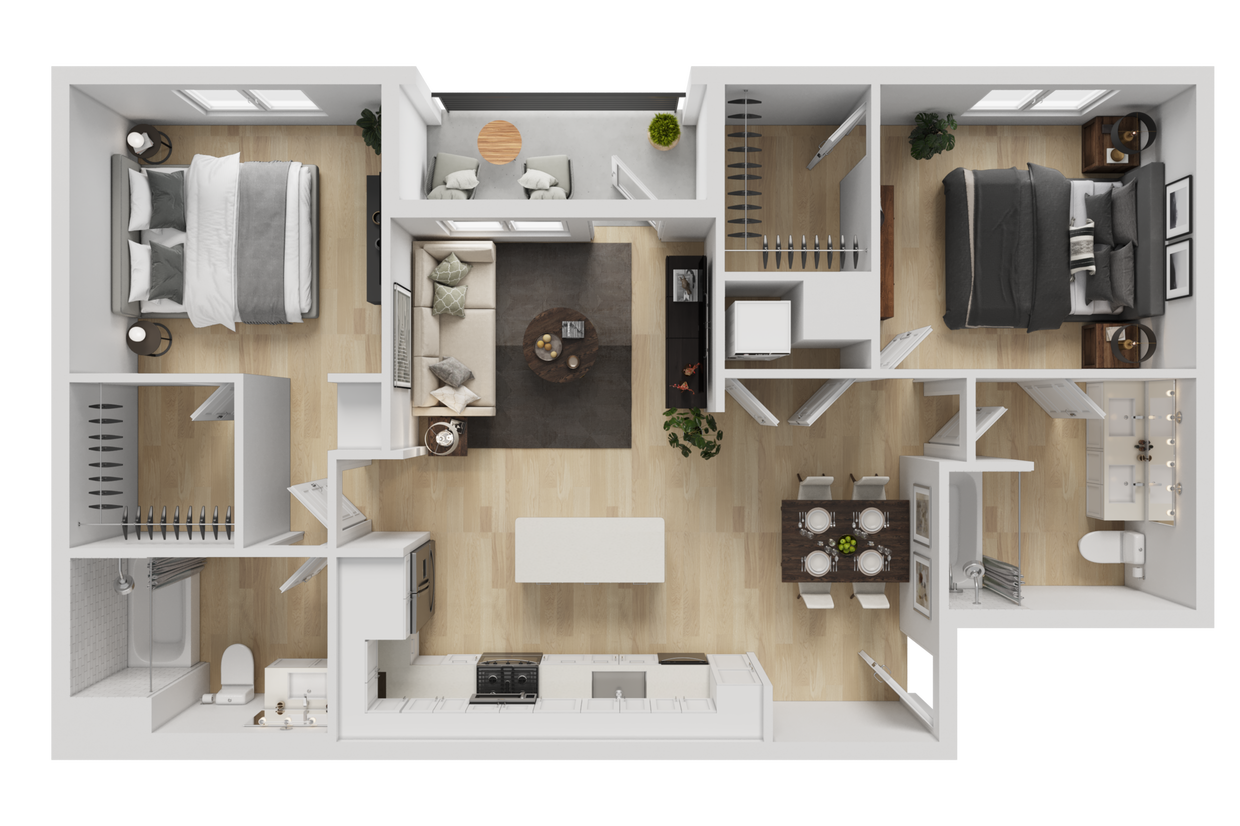 Floor Plan - 2BD, 2BTH B1A