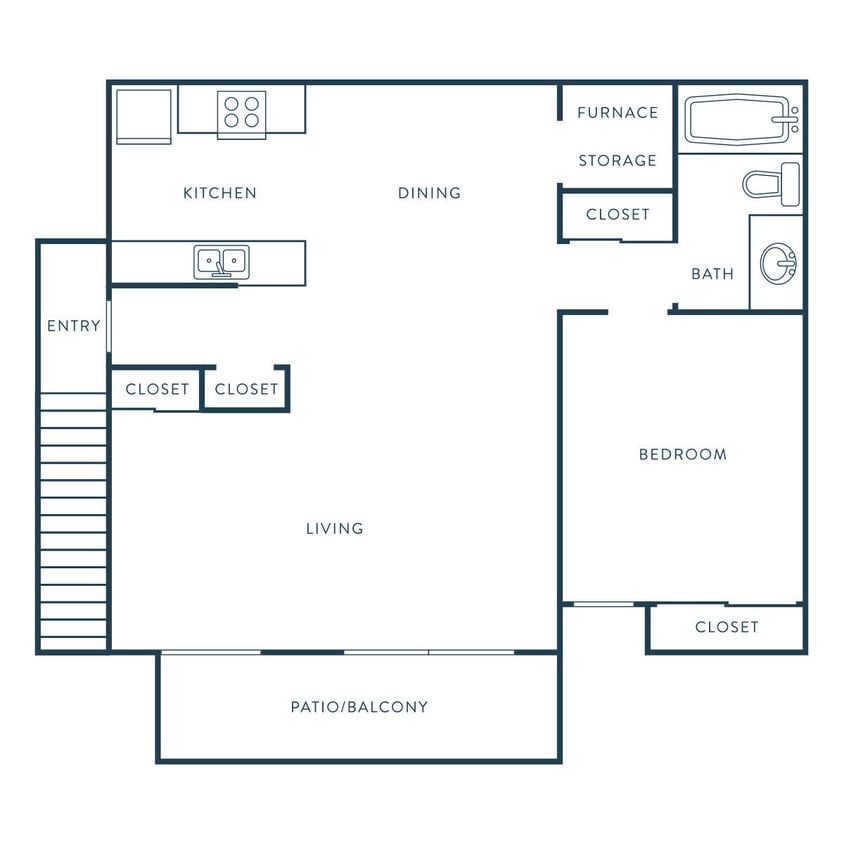 Floor Plan - 1 Bed, 1 Bath B
