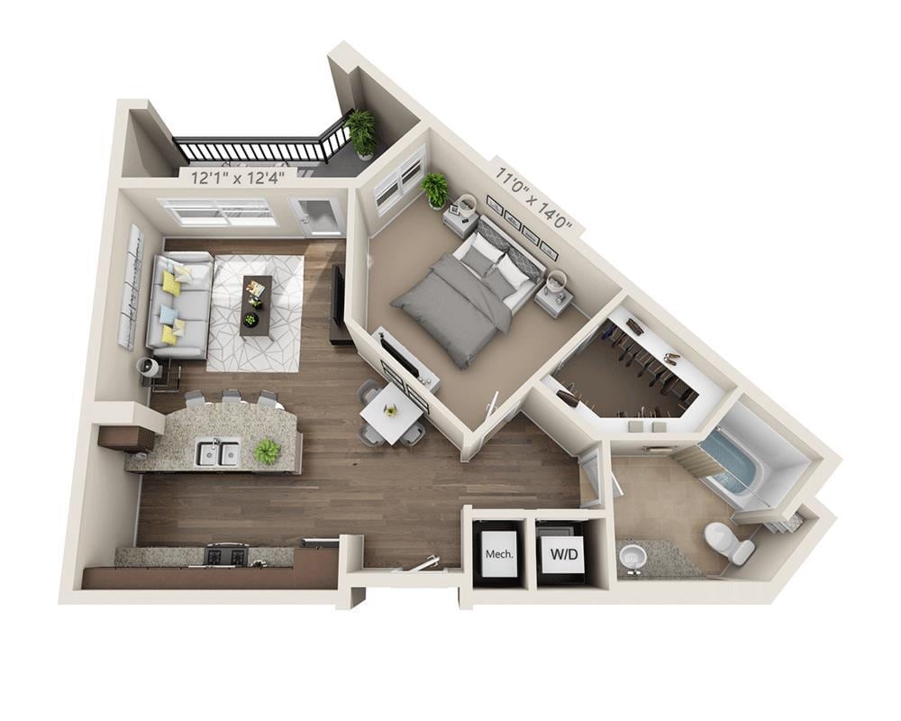 Floor Plan - One Bedroom A1D