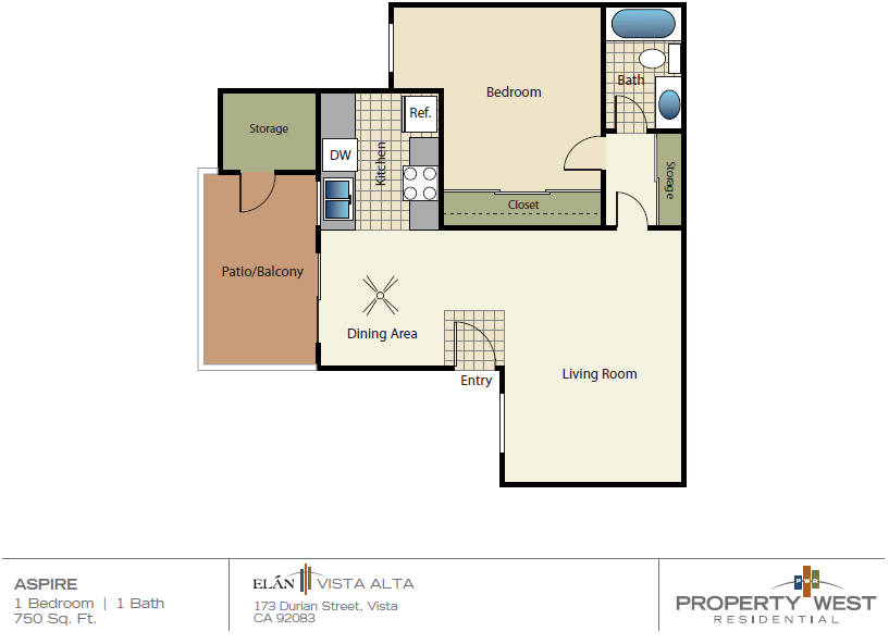 Floor Plan - 1 Bedroom 1 Bath - 11A