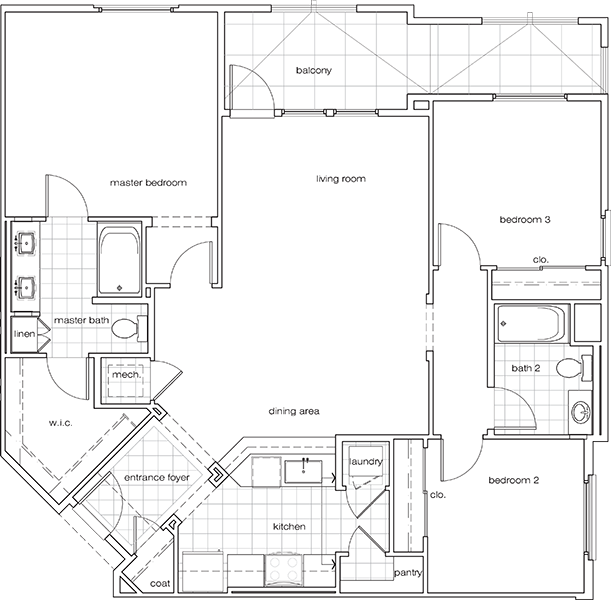 Floor Plan - 3Bedroom2BathroomA