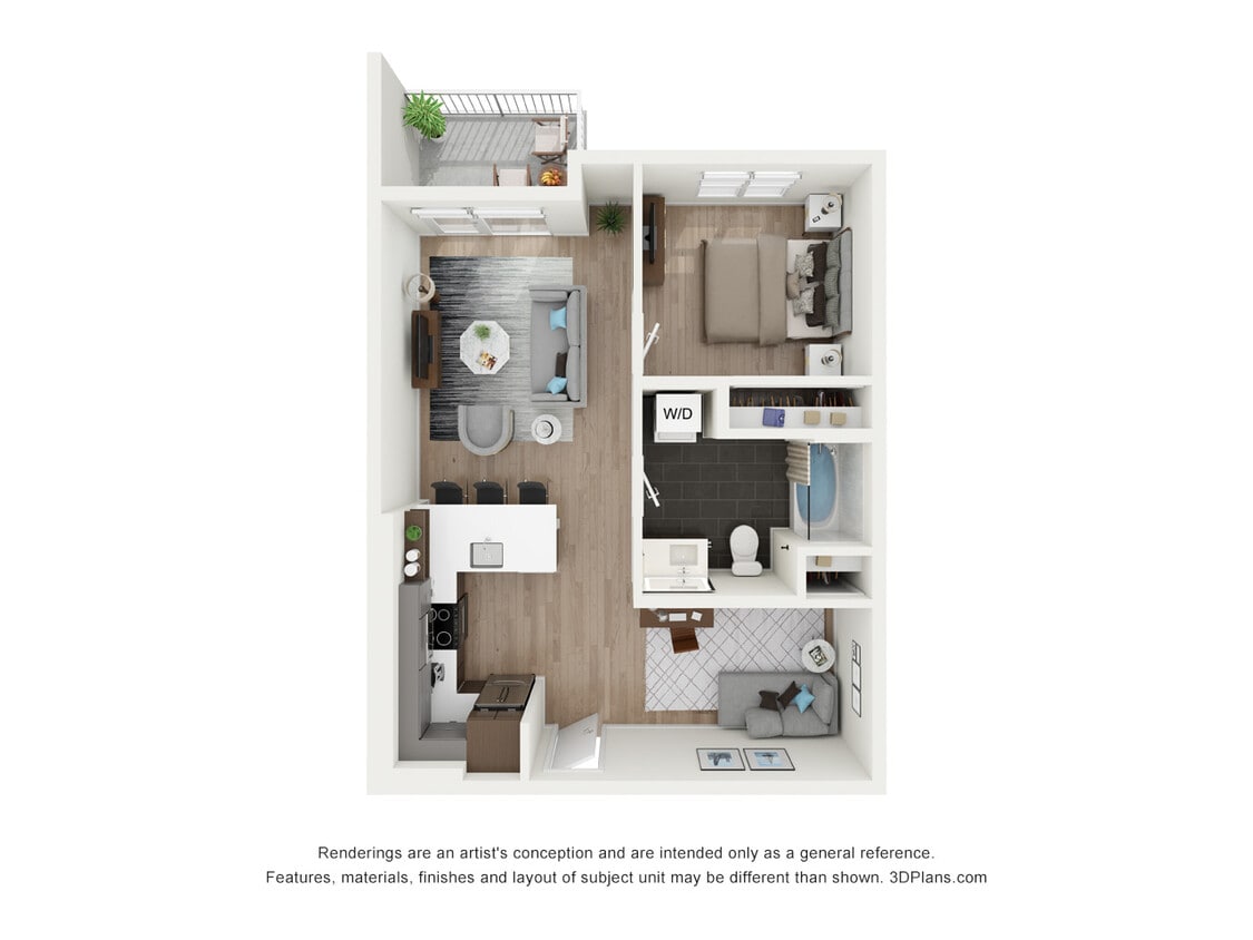 Floor Plan - 1 Bed 1 Bath +Den - 697 sqft