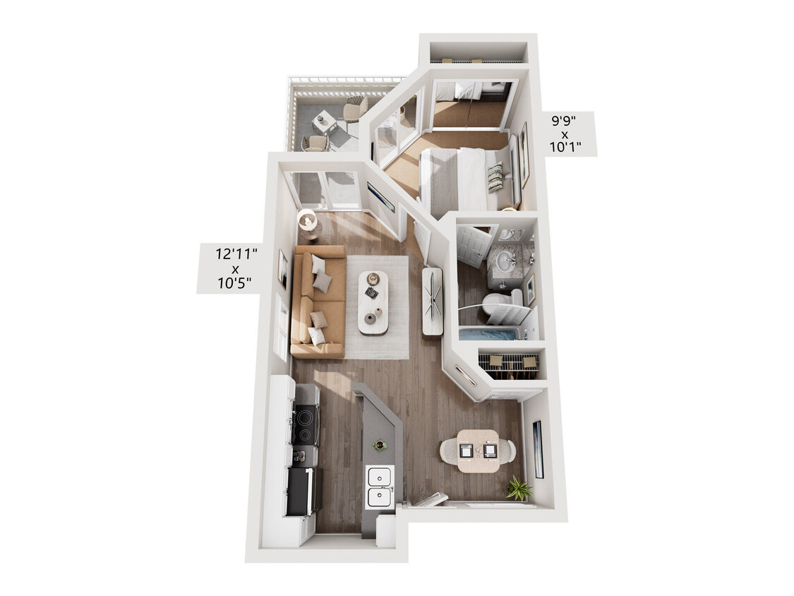 Floor Plan - 1 Bed, 1 Bath A