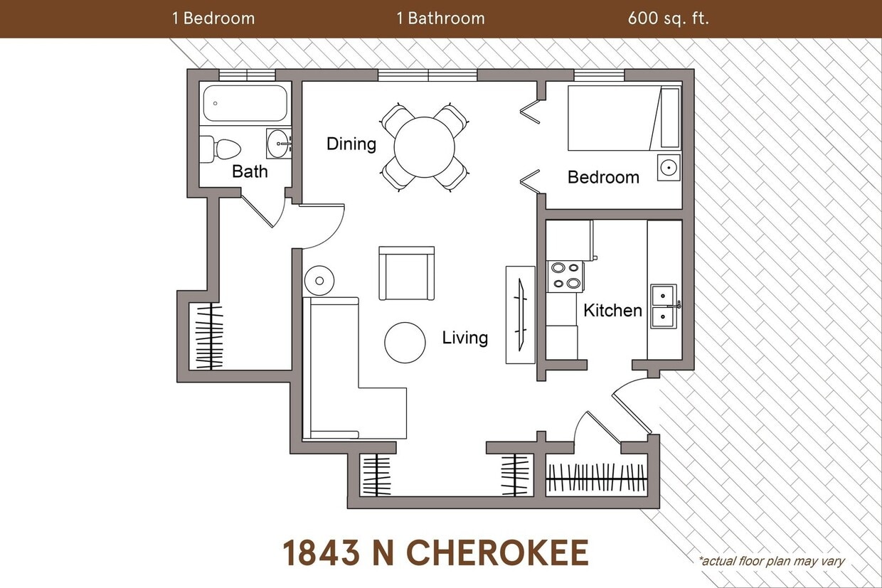 Floor Plan - 1 Bedroom, 1 Bath