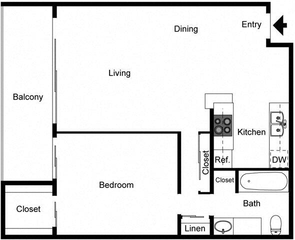 Floor Plan - 1 Bedroom 1 Bath