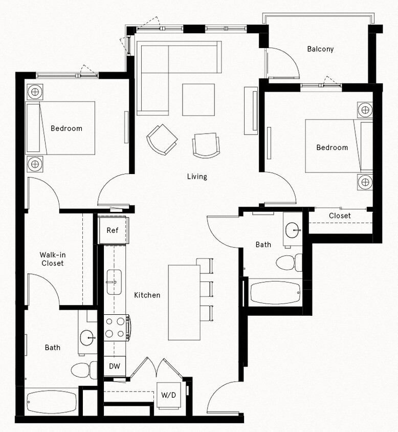 Floor Plan - 2 Bed/2 Bath-B1