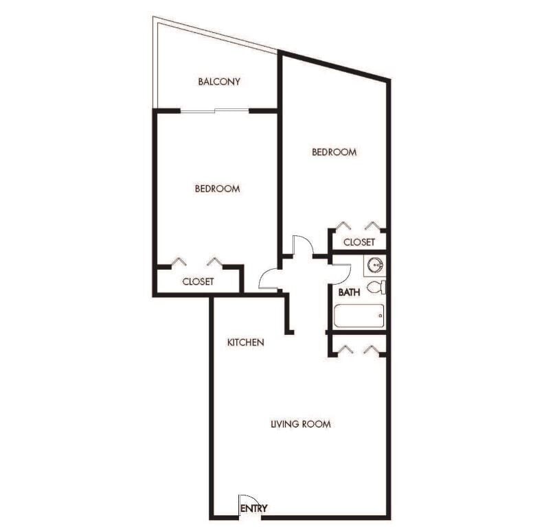 Floor Plan - 2 Bed, 1 Bath B