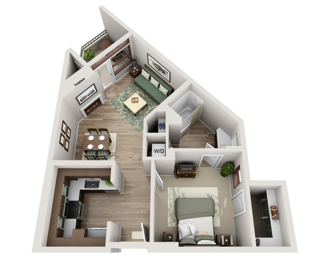 One Bedroom with fireplace and large bathroom - A