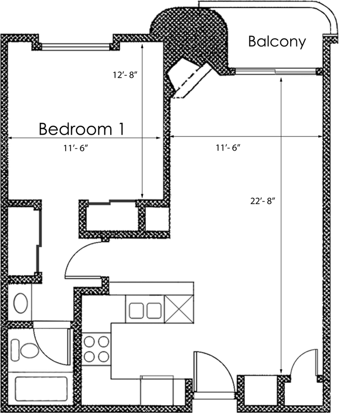 Floor Plan - 1BR 1BA - FLOOR PLAN F - 1400 MIDVALE