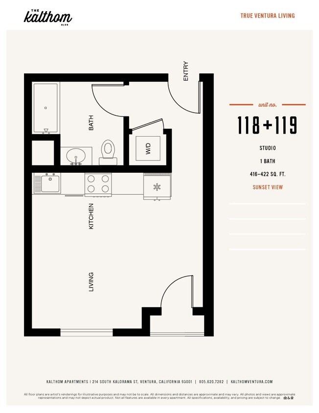 Floor Plan - Studio, 1 Bathroom
