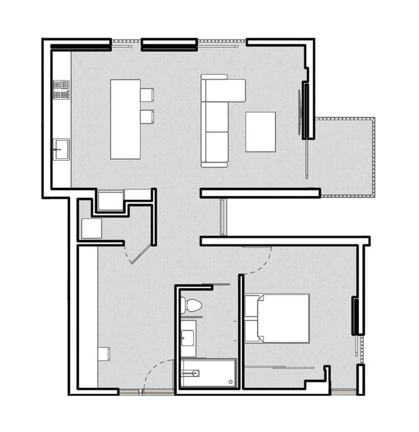 Floor Plan - 1 BR Balcony + Den Floorplan H