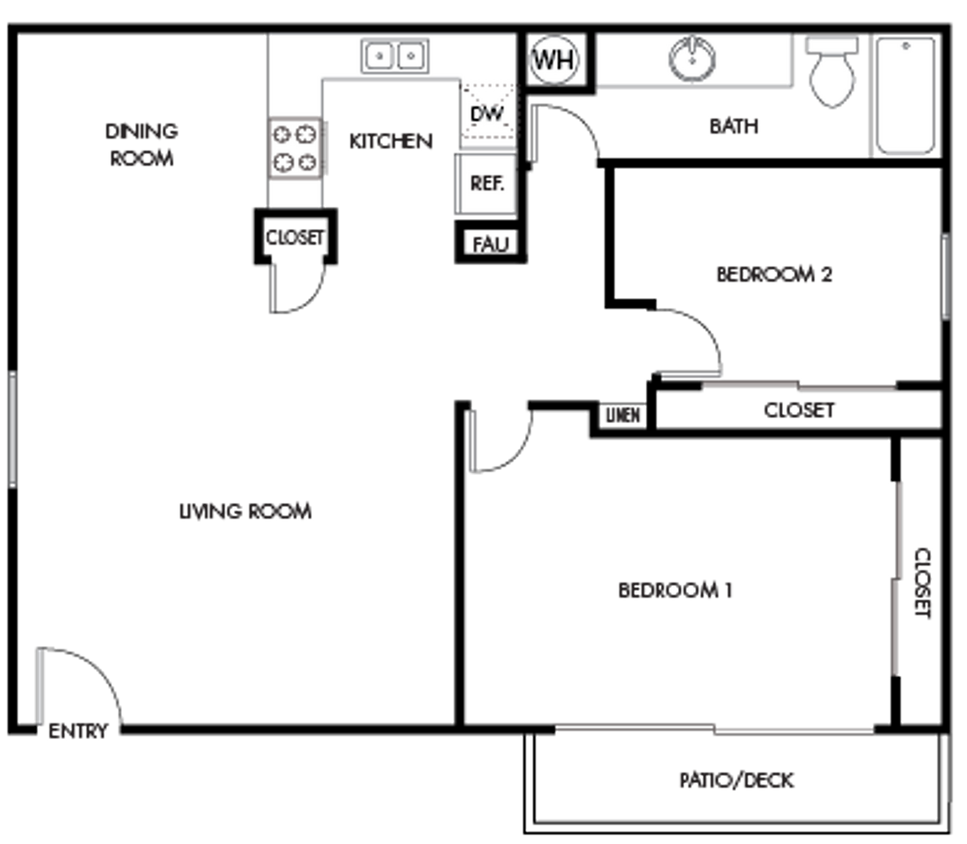 Floor Plan - 2BR/1BA