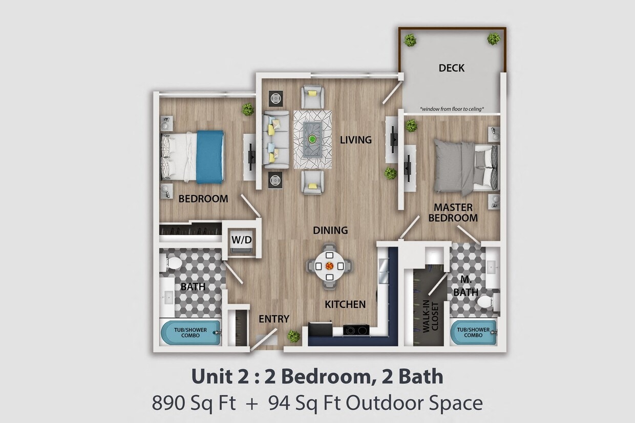 Floor Plan - 2 Bedroom, 2 Bath 