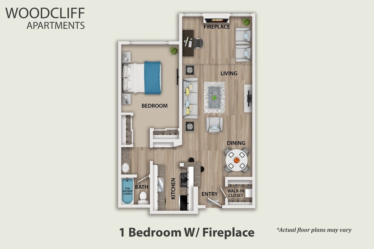 Floor Plan - 1 Bedroom With Fireplace