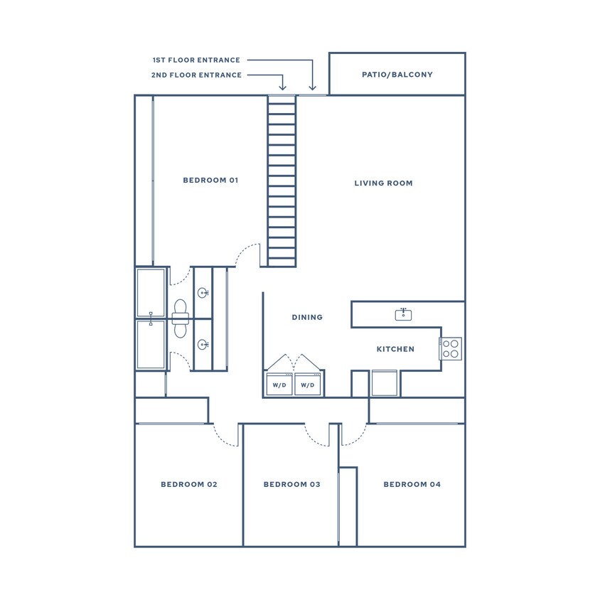 Floor Plan - 4 Bed, 2 Bath - D1 (Sunset)