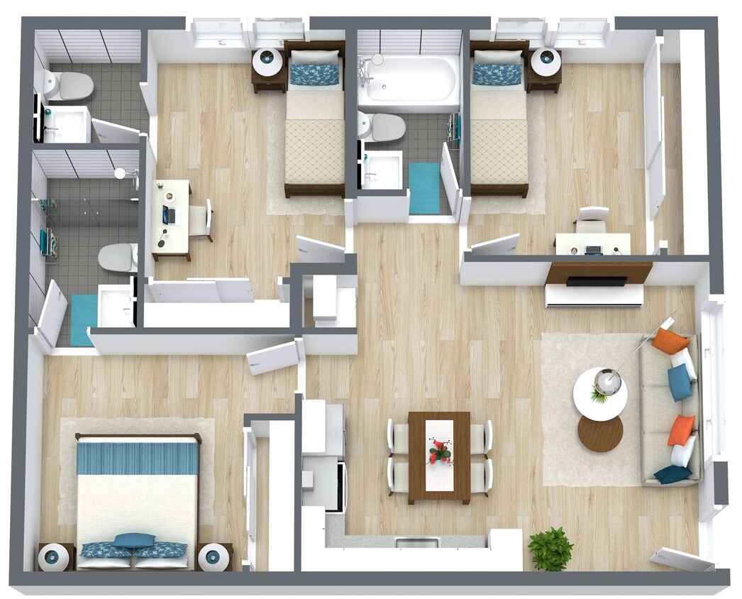 Floor Plan - 3 Bed | 2.5 Bath | A1 | Downstairs Corner Unit 